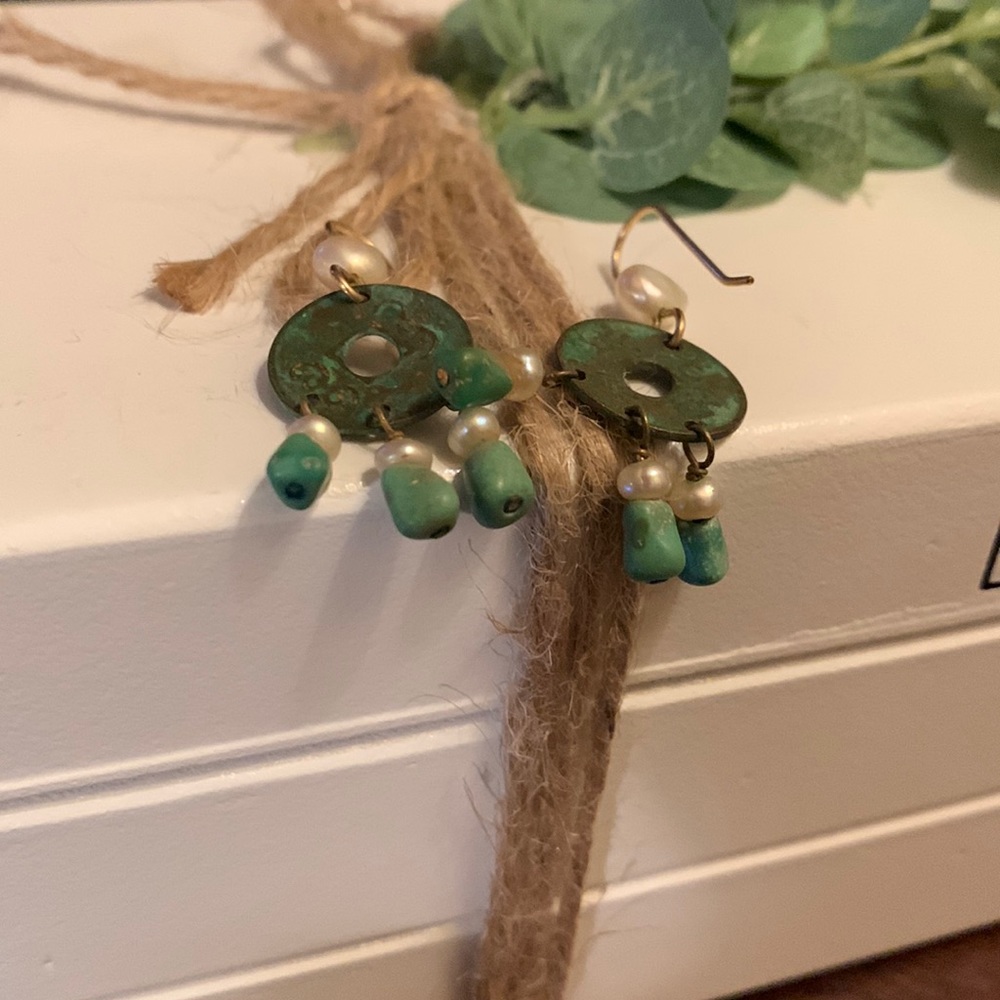 Beautiful pair of Patina Green and Pearl earrings!